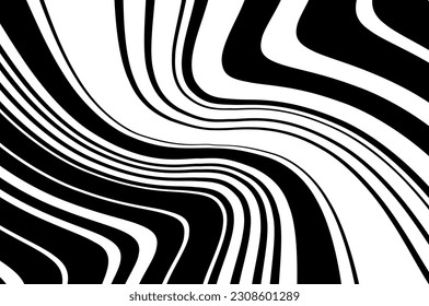 Pattern with wavy, curves lines. Wave design black and white. Optical art background. Digital image with a psychedelic stripes. Vector illustration  