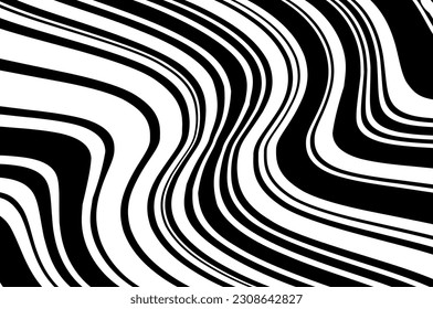 Pattern with wavy, curves lines. Wave design black and white. Optical art background. Digital image with a psychedelic stripes. Vector illustration  