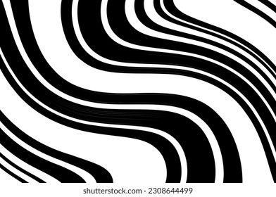 Pattern with wavy, curves lines. Wave design black and white. Optical art background. Digital image with a psychedelic stripes. Vector illustration  