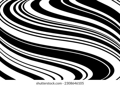 Pattern with wavy, curves lines. Wave design black and white. Optical art background. Digital image with a psychedelic stripes. Vector illustration  