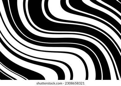 Pattern with wavy, curves lines. Wave design black and white. Optical art background. Digital image with a psychedelic stripes. Vector illustration  