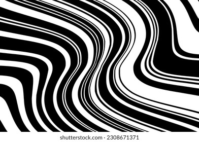 Pattern with wavy, curves lines. Wave design black and white. Optical art background. Digital image with a psychedelic stripes. Vector illustration  