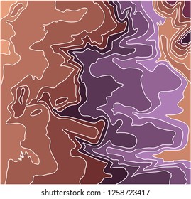 Pattern of wavy lines of brown and purple hues. Relief from horizontals of different colors