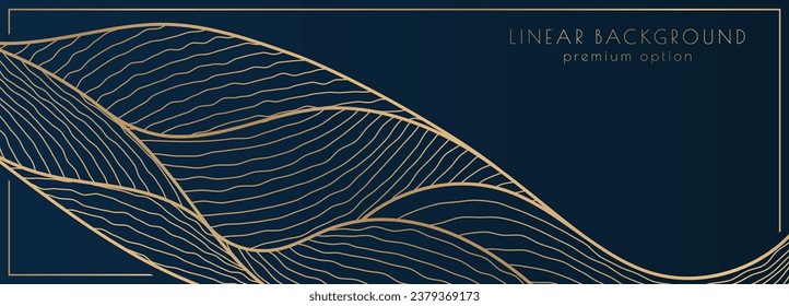 Ein Muster von gewellten Linien. Luxuriöser abstrakter Hintergrund. Goldene Welle. Innenausstattung, Tapete, Texturen, Textilien. Eine Option für Verpackungen, Banner und kreative Design-Ideen