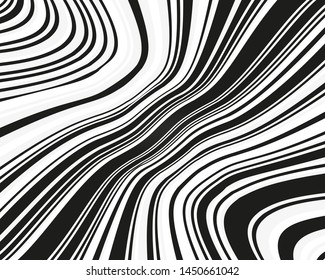 Pattern with wavy lines. Optical art background. Wave design black and white. Digital image with a psychedelic stripes. Vector illustration