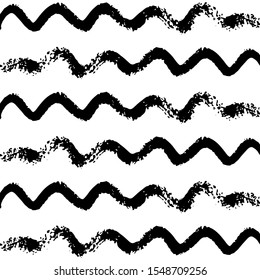 Pattern of wavy lines with texture drawn with brush, sloppy brush strokes. Vector illustration. Template for scrapbooking. Can be used for web, banners, greeting cards, for design clothing, interior