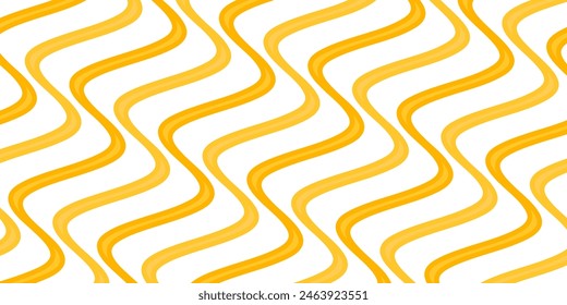 Pattern of wavy yellow lines on white. Background of their twisted noodles in flat graphic style.