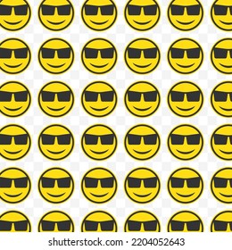 Pattern of wearing glasses emoticons in transparent background with mini doodle (icons). Vector Illustration