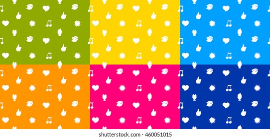 Pattern of wellness icons of Love, Nature, Goodness, Melody, Person and good weather for everything. 