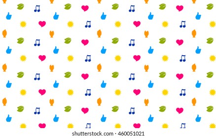 Pattern of wellness icons of Love, Nature, Goodness, Melody, Person and good weather for everything. Color on white background