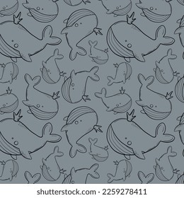 Pattern with whale. Childish texture for fabric, textile,apparel Hand drawn illustration with wildlife animals. vector simple texture