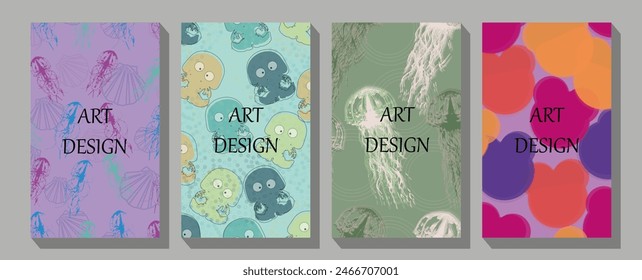  Pattern with whale, octopus, sea crab, starfish, jellyfish and other fishes in flat design.  Wallpaper, background, cover.