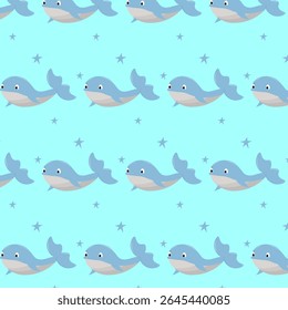 Pattern with whale, seamless pattern with cute cartoon dolphins