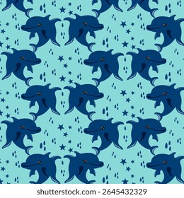Pattern with whale and stare, seamless pattern with cute blue whale. vector illustration