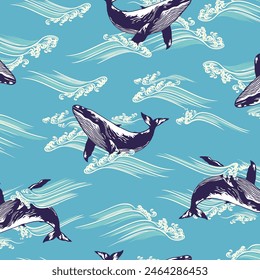 Pattern of a whale swimming bravely in the ocean,