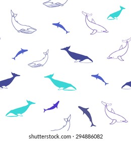 pattern of whales, dolphins, sharks