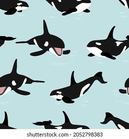 Pattern of whales. Orcinus orca. Aquatic animals of the Arctic and Antarctic regions. Flat vector illustration.