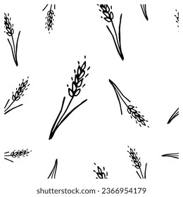 Pattern of wheat spikelets on a white background.