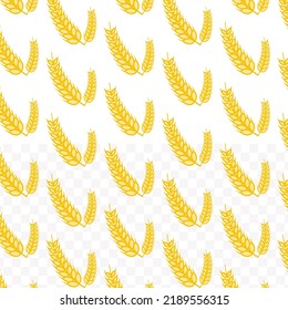 Pattern of wheat in transparent background (PNG) with mini doodle (icons). Vector Illustration