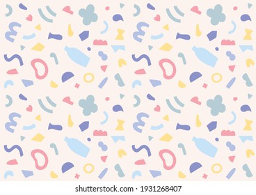 A pattern in which cute and simple shapes are arranged in small pieces. Simple pattern design template.