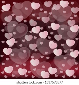  Pattern whis pink hearts on red and dark red background. 