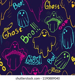 pattern with whisper ghost hand draw. Ghost character Costume evil or Character creepy funny cute. 
