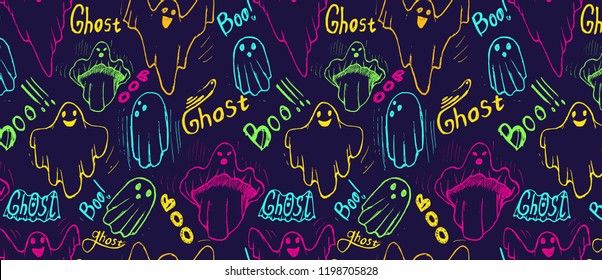 pattern with whisper ghost hand draw. Ghost character Costume evil or Character creepy funny cute. 