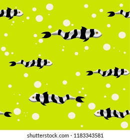 Pattern whit striped fish  on green background