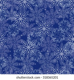 Pattern white abstract snowflakes on a blue background. Vector Illustrator