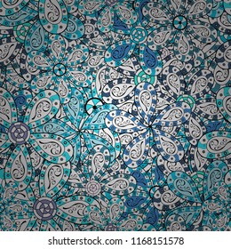 A pattern of white, blue and black daisies on a white, blue and black colors. Vector illustration. On white, blue and black colors.