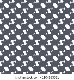 Pattern in white and blue with shapes or signs arranged alternately. Textile print. Vector illustration.