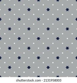 pattern with white and blue stars on grey background. vector illustration 