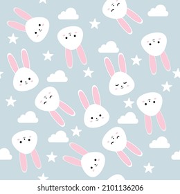 pattern with white bunny. childish cute pattern. drawing for textiles
