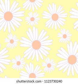 Pattern of white camomiles on a yellow background
