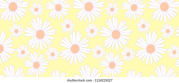 Pattern of white camomiles on a yellow background