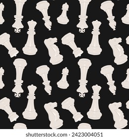 Pattern with white chess pieces. Vector illustration.