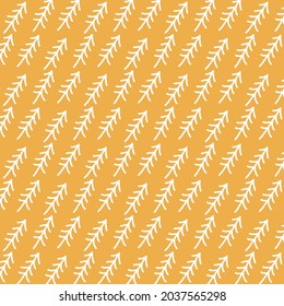 pattern with white Christmas trees on a yellow background. Background of postcards,banners, Christmas. Vector illustration