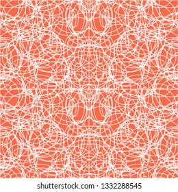 Pattern white circles geometric on an orange background. Endless pastel color vector texture for wallpaper, wrapping paper, background, pattern fill. Urban colorful wallpaper for girls.