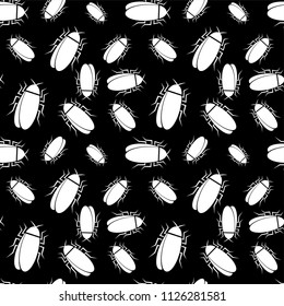 Pattern with white cockroaches isolated on black background.