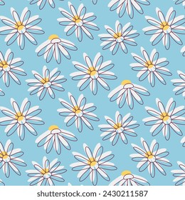 Pattern of white daisies, blue background