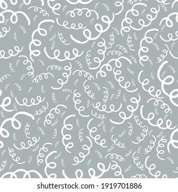 Pattern white doodles on grey, seamless for textile, fliers, brochures