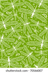 pattern with white dragonflies on white background
