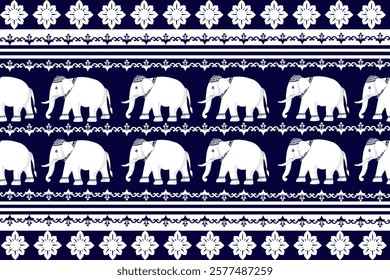 Pattern white elephant on blue background