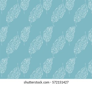 pattern with white feathers on the blue background