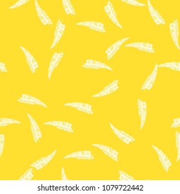 Pattern of white fern leaves on a yellow background.