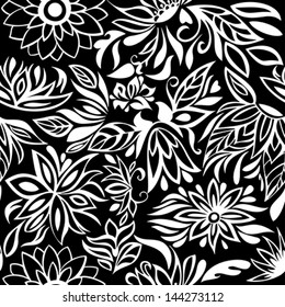 Pattern white flowers on black