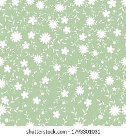 pattern white flowers on green background vector