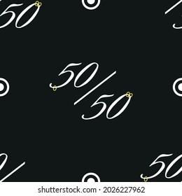 Muster, weiße Schriftart "50 bis 50" auf schwarzem Hintergrund. Für Textilien, Bekleidung, verschiedene Wrapper, Banner, Stock, abstrakt