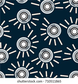 Pattern with a white geometric circle design and rectangular rays on a black background.  Applicable for covers,Placards and banner designs.