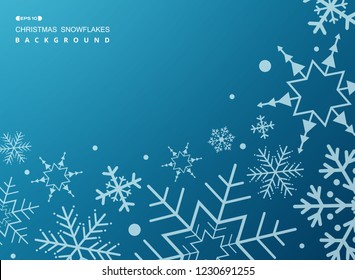 Pattern of white geometric snowflakes on gradient blue background, vector eps10